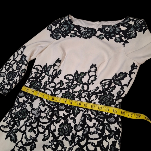Adrianna Papell Ivory with Black Floral Lace-Print Sheath Dress  Women Size 10 - Picture 12 of 16